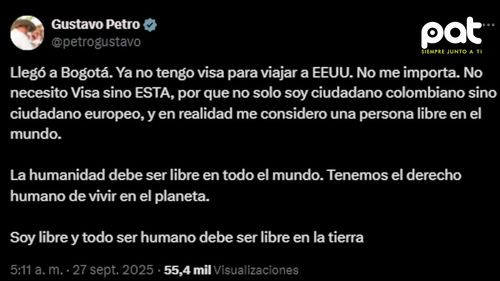 EE.UU. revoca la visa de Petro y él responde: “soy libre y todo ser humano debe ser libre”