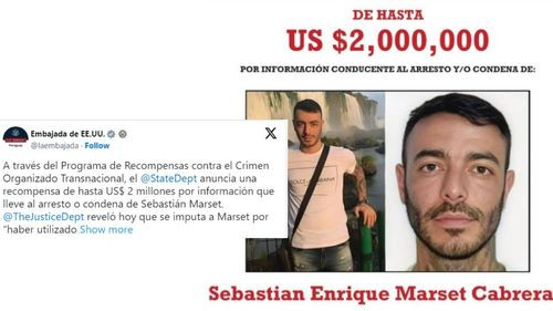 EEUU ofrece $us 2 millones por información que permita capturar a Sebastián Marset