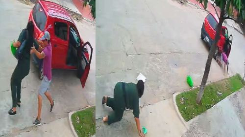 Asaltante casi es atropellado, al tratar de levantar un celular robado que había tumbado