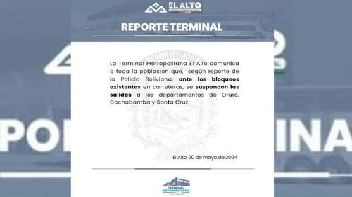 Suspenden salidas a tres departamentos desde la terminal metropolitana de El Alto debido a bloqueos