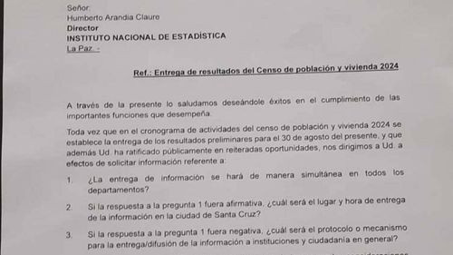 Cívicos piden al INE información sobre cómo se entregarán los resultados del censo, este 30 de agosto