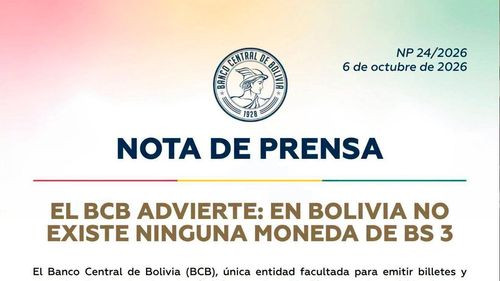 BCB advierte que no existe ninguna moneda de Bs 3
