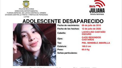 Buscan a Diana Belén Carrasco Jove, adolescente de 16 años desaparecida en la zona de San Pedro en La Paz
