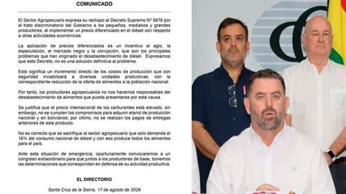 Agropecuarios de Santa Cruz rechazan decreto sobre el precio del diésel