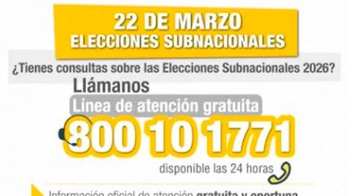 Activan línea gratuita para resolver dudas sobre las elecciones subnacionales 2026