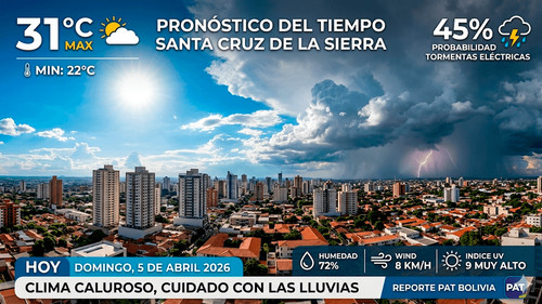 Jornada calurosa con probabilidad de tormentas eléctricas en Santa Cruz de la Sierra
